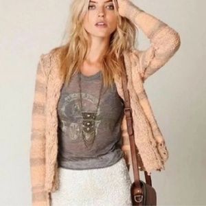 Free People Apricot Striped Wool Alpaca Blend Cardigan Sweater